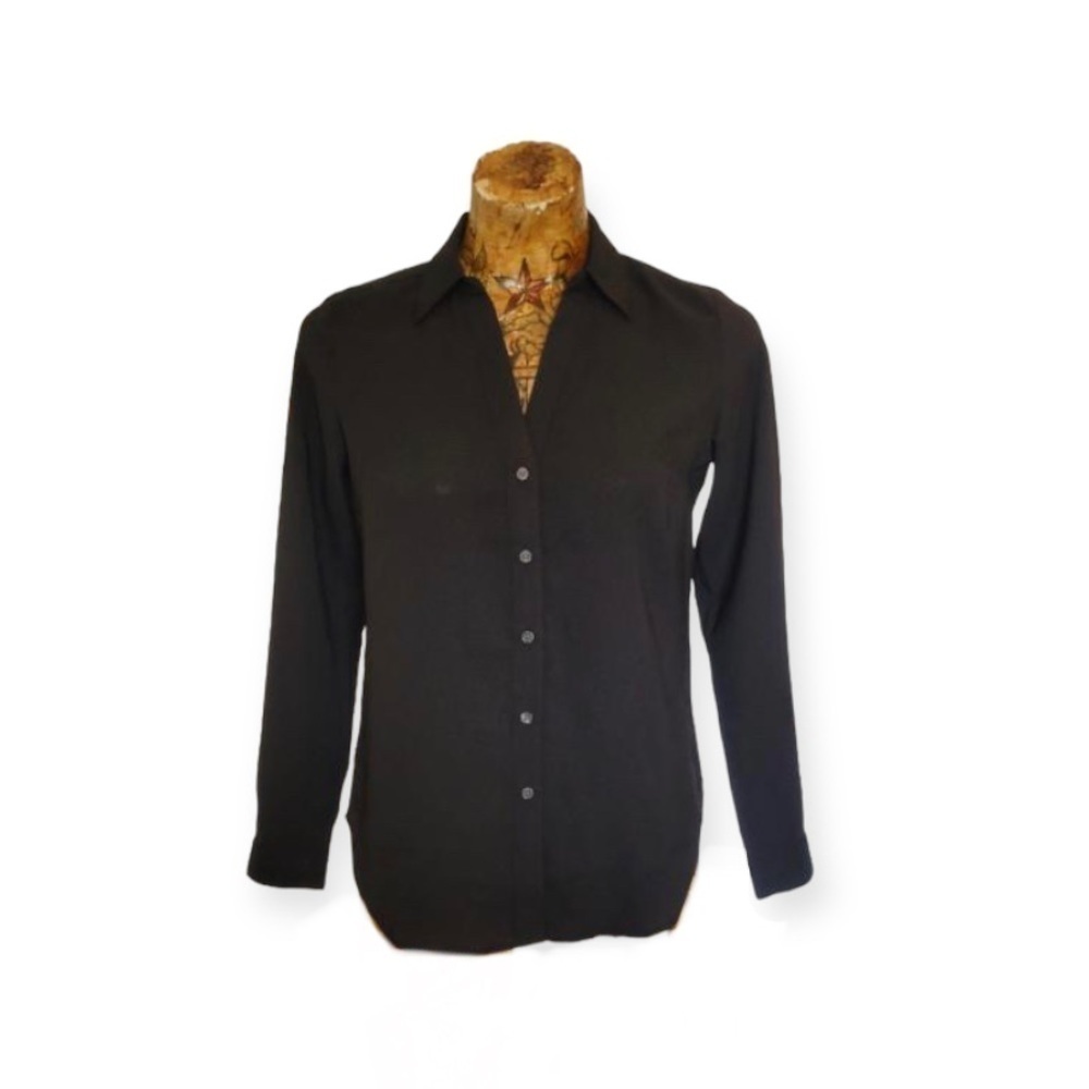 Ann Taylor black button front top blouse XSP Petites